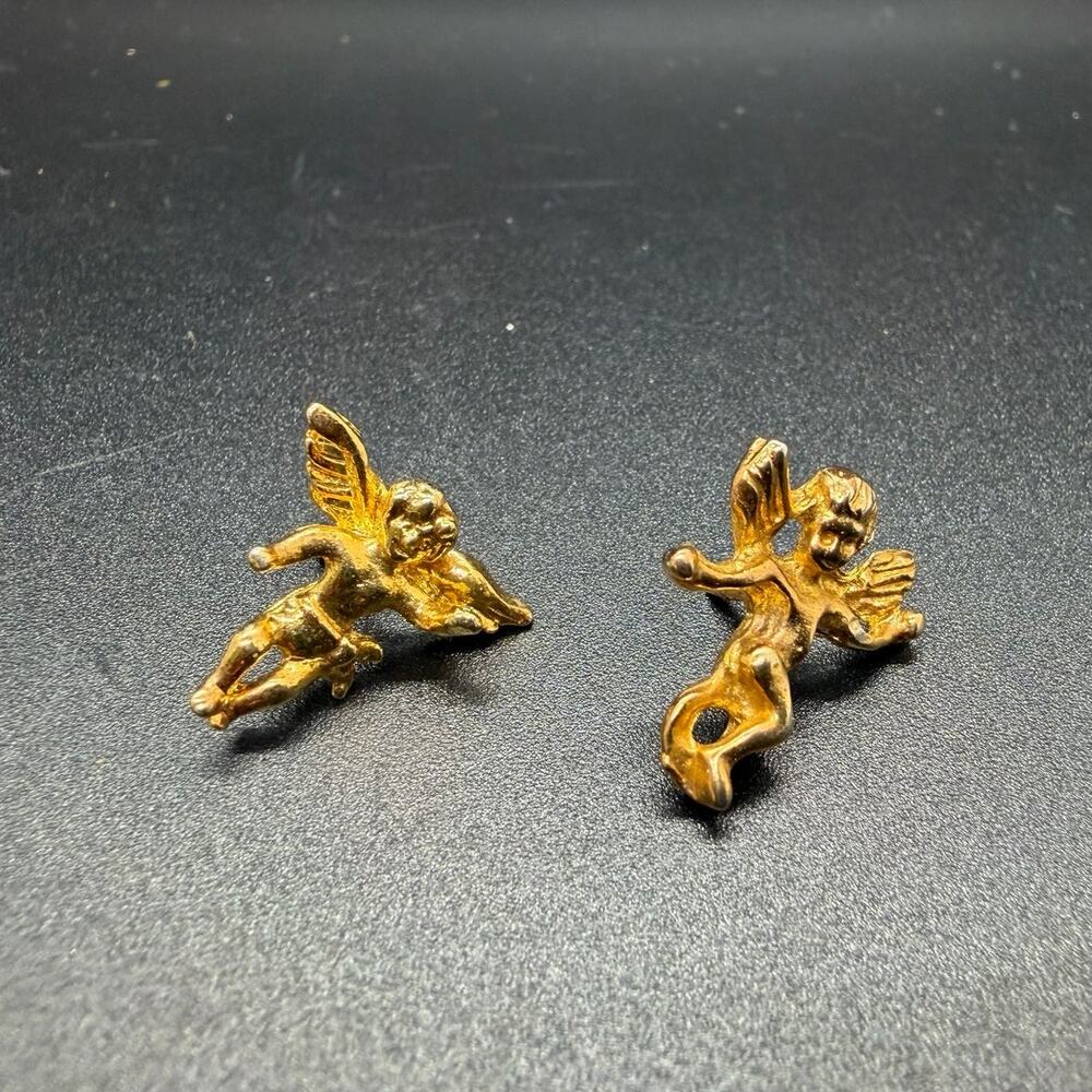 Set vintage Ballou Reg'd gold-tone angel cherub lapel pins